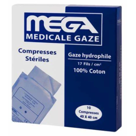 COMPRESSE A GAZ STERILE 40*40 CM S1/BT10 MEGA