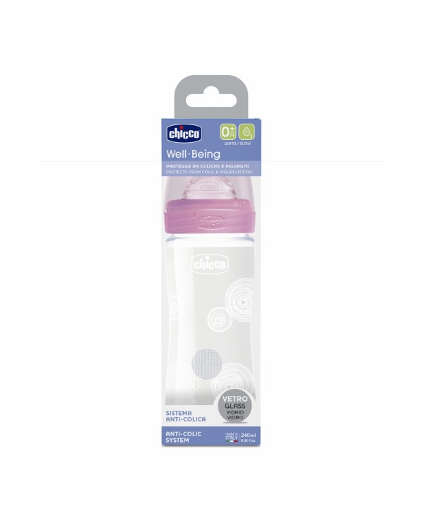 CHICCO BIB EN VERRE 240ML 0M+ ROSE