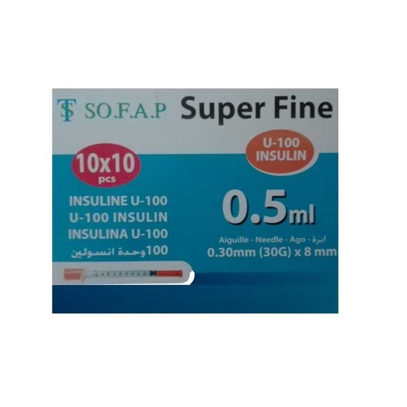 SERINGUE D INSULINE SUPER FINE 0.5ML SOFAP