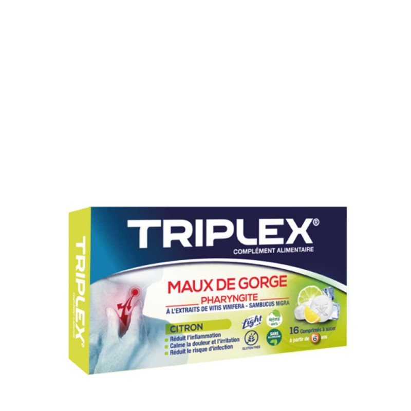 TRIPLEX MAUX DE GORGE CITRON BT 16 CP A SUCER