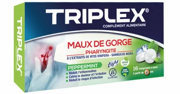 TRIPLEX MAUX DE GORGE PEPPERMINT BT 16 CP A SUCER
